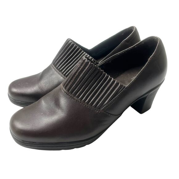 Clarks Ankle Boots Brown Leather Style 80826 Stacked Heel Shoe Bootie Womens 8W - Picture 12 of 12